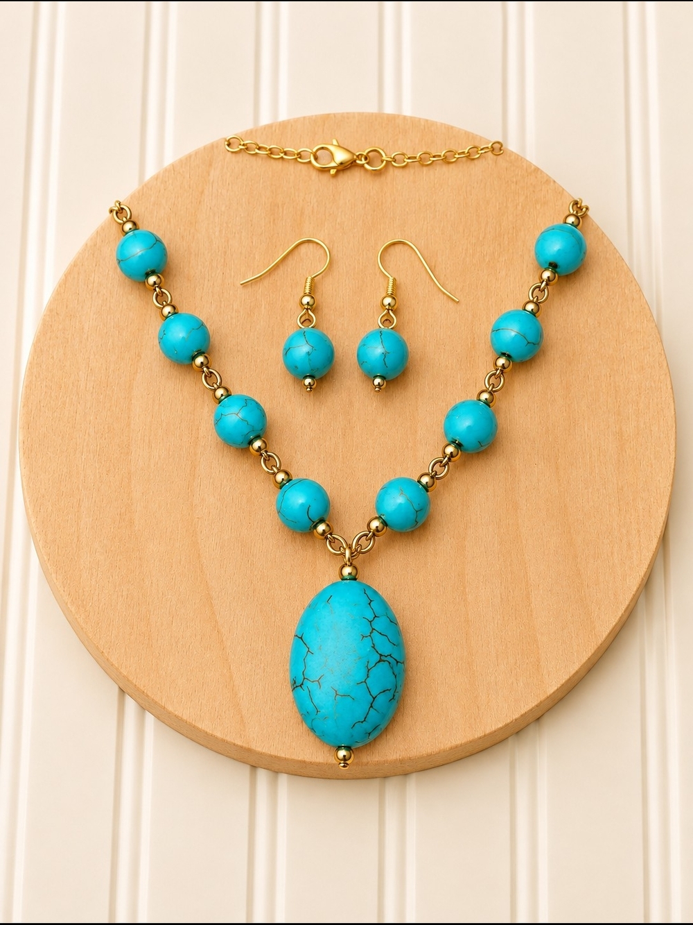 Turquoise Stone Gold-Tone Necklace & Earring Set
